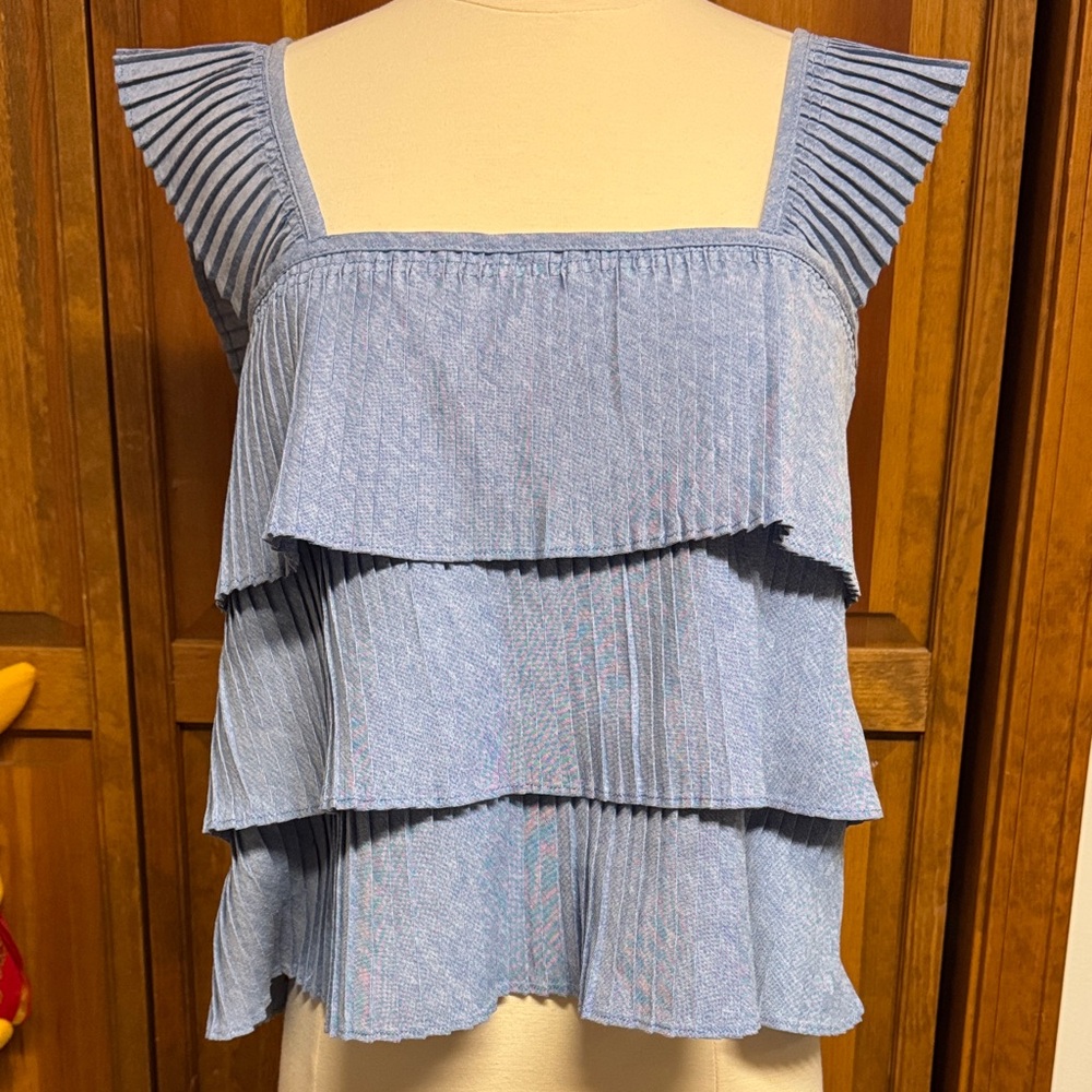 J crew blue pleated top